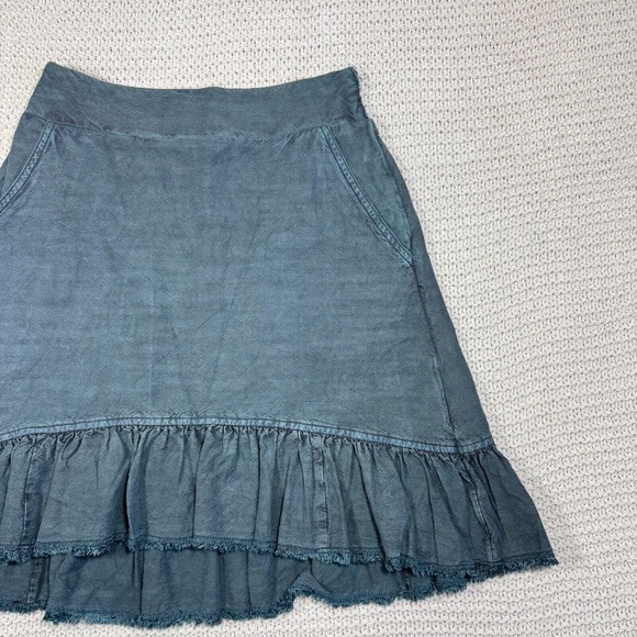 Pilco Anthropologie Amora Skirt XS Petite Ruffled High Low Distressed Green Gray - Picture 2 of 13